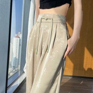 Neo-Chinese Chinese Knot Buttons Wide Leg Pants