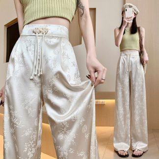 Neo-Chinese Chinese Knot Buttons Jacquard Wide Leg Pants 2