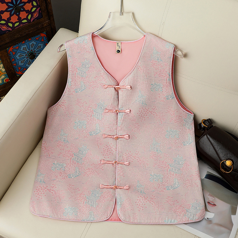 Neo Chinese Knot Buttons Jacquard Chinese Style Top Blouse for Women product photo - Zhongguo Hanfu