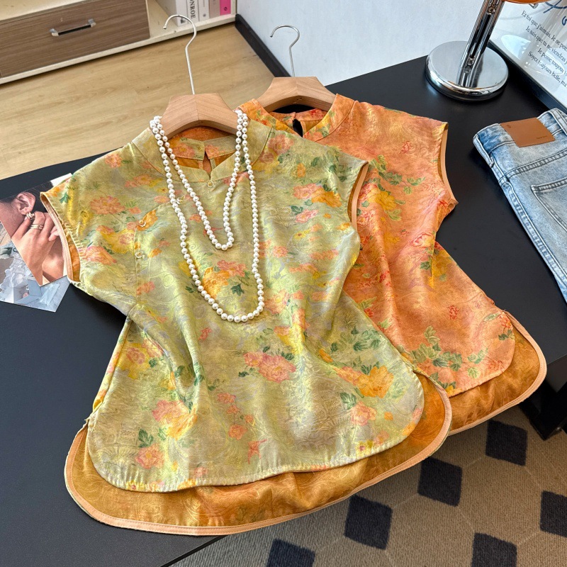 Neo Chinese Knot Buttons Jacquard Chinese Style Top Blouse for Women product photo - Zhongguo Hanfu