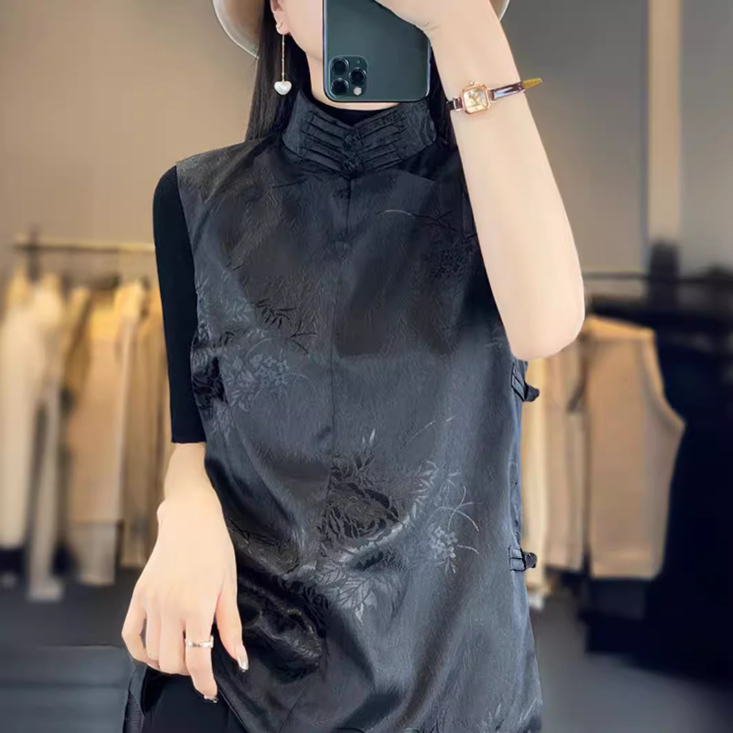 Neo Chinese Knot Buttons Jacquard Chinese Style Top Blouse for Women product photo - Zhongguo Hanfu