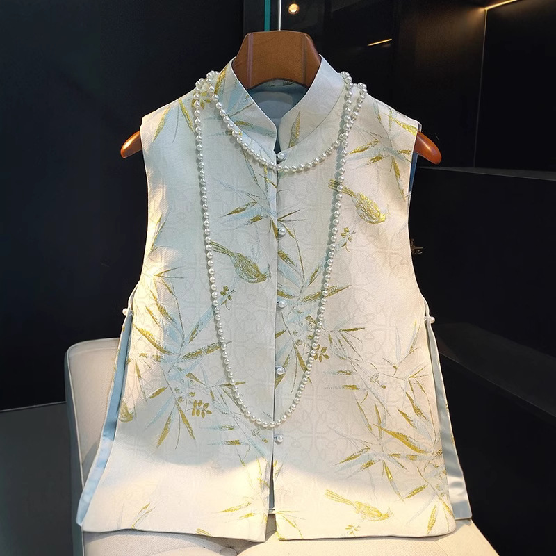 Neo Chinese Knot Buttons Jacquard Chinese Style Top Blouse for Women product photo - Zhongguo Hanfu