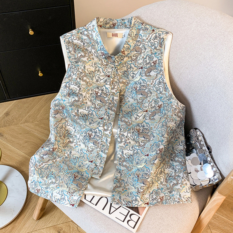 Neo Chinese Knot Buttons Jacquard Chinese Style Top Blouse for Women product photo - Zhongguo Hanfu