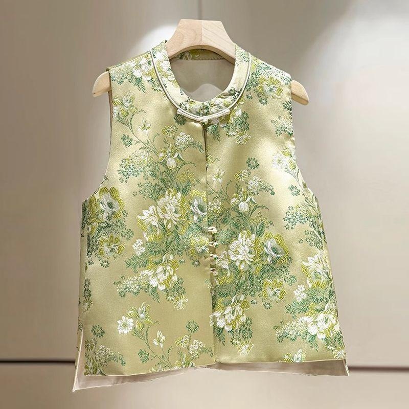 Neo Chinese Knot Buttons Jacquard Chinese Style Top Blouse for Women product photo - Zhongguo Hanfu