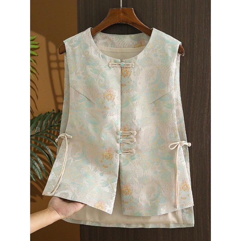Neo Chinese Knot Buttons Jacquard Chinese Style Top Blouse for Women product photo - Zhongguo Hanfu