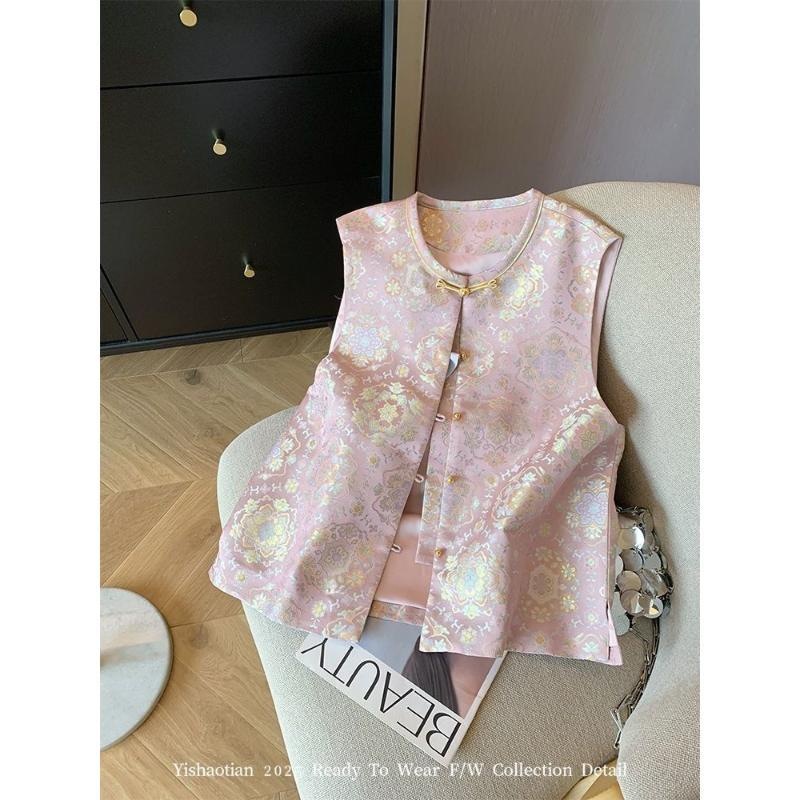 Neo Chinese Knot Buttons Jacquard Chinese Style Top Blouse for Women product photo - Zhongguo Hanfu