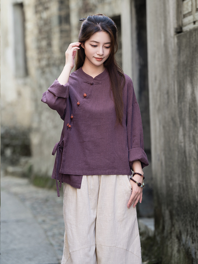 Neo Chinese Knot Buttons Chinese Style Top Blouse for Women product photo - Zhongguo Hanfu