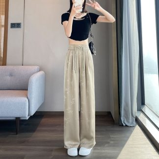Neo Chinese Knot Button Wide Leg Pants for Women alternate product photo