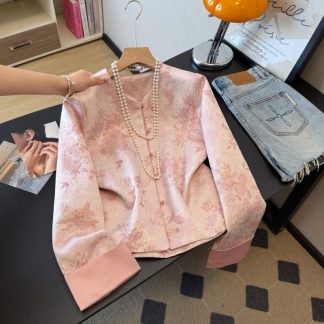 Neo Chinese Knot Button Jacquard Chinese Style Blouse for Women - Style 2 alternate product photo