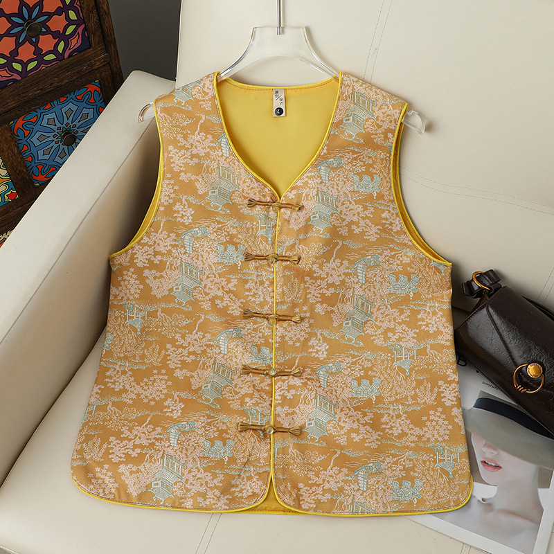 Neo Chinese Knot Buttons Jacquard Chinese Style Top Blouse for Women product photo - Zhongguo Hanfu