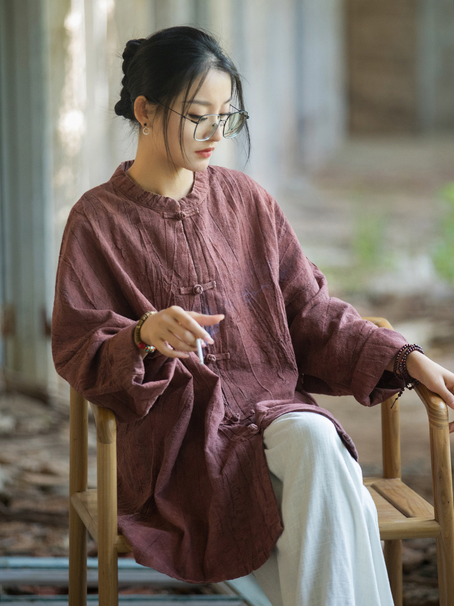 Chinese Knot Buttons Chinese Style Top Blouse for Women product photo - Zhongguo Hanfu
