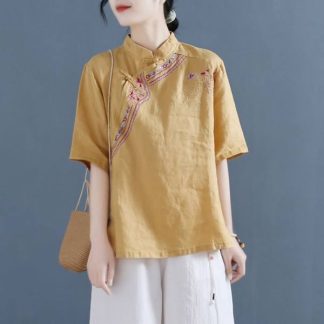 Neo Chinese Knot Button Embroidered Chinese Style Blouse for Women - Style 3 alternate product photo