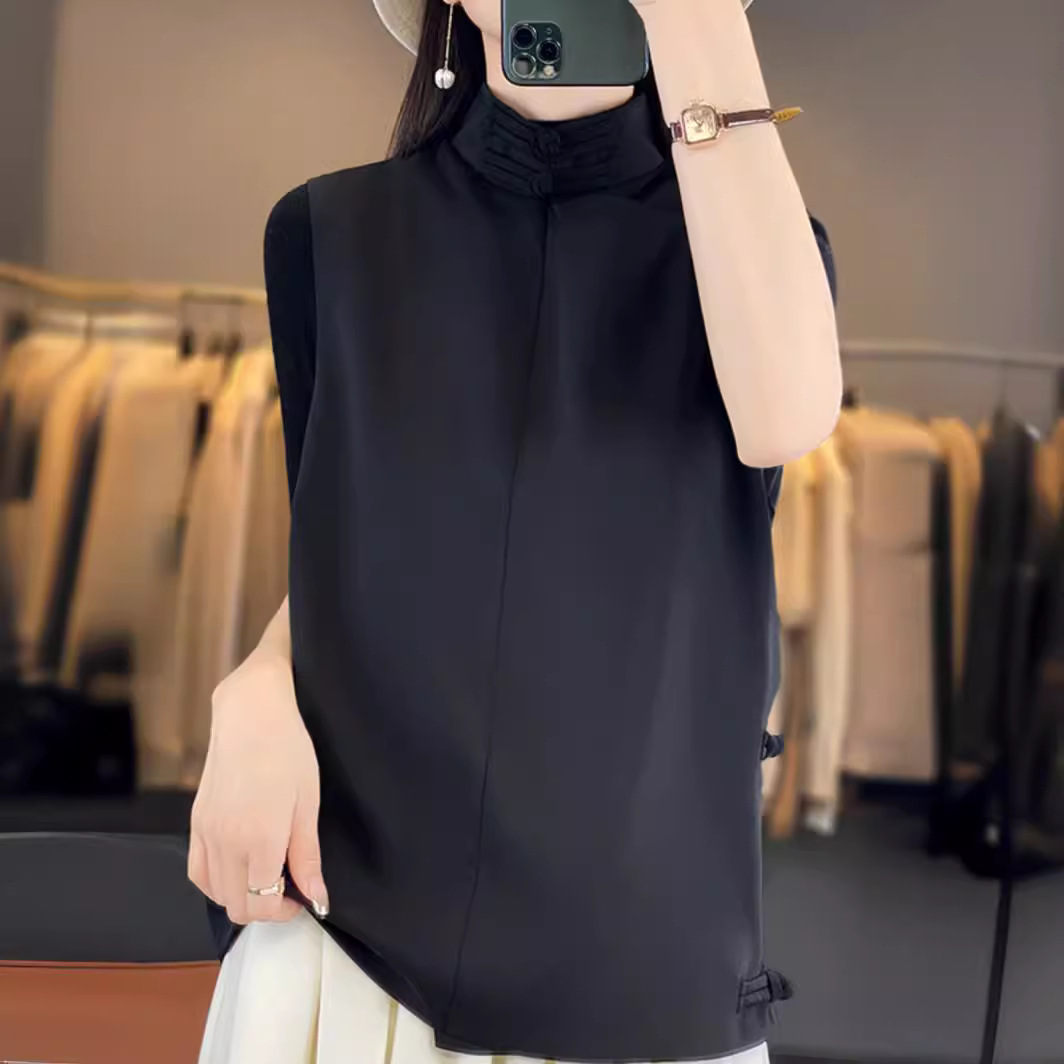 Neo Chinese Knot Buttons Jacquard Chinese Style Top Blouse for Women product photo - Zhongguo Hanfu