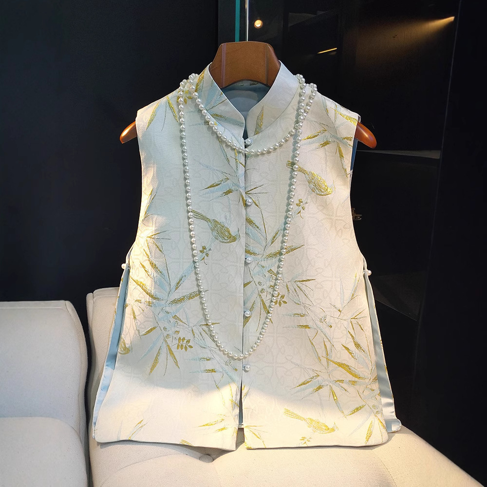 Neo Chinese Knot Buttons Jacquard Chinese Style Top Blouse for Women product photo - Zhongguo Hanfu