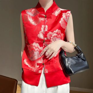 Neo Chinese Knot Button Jacquard Embroidered Chinese Style Blouse for Women alternate product photo