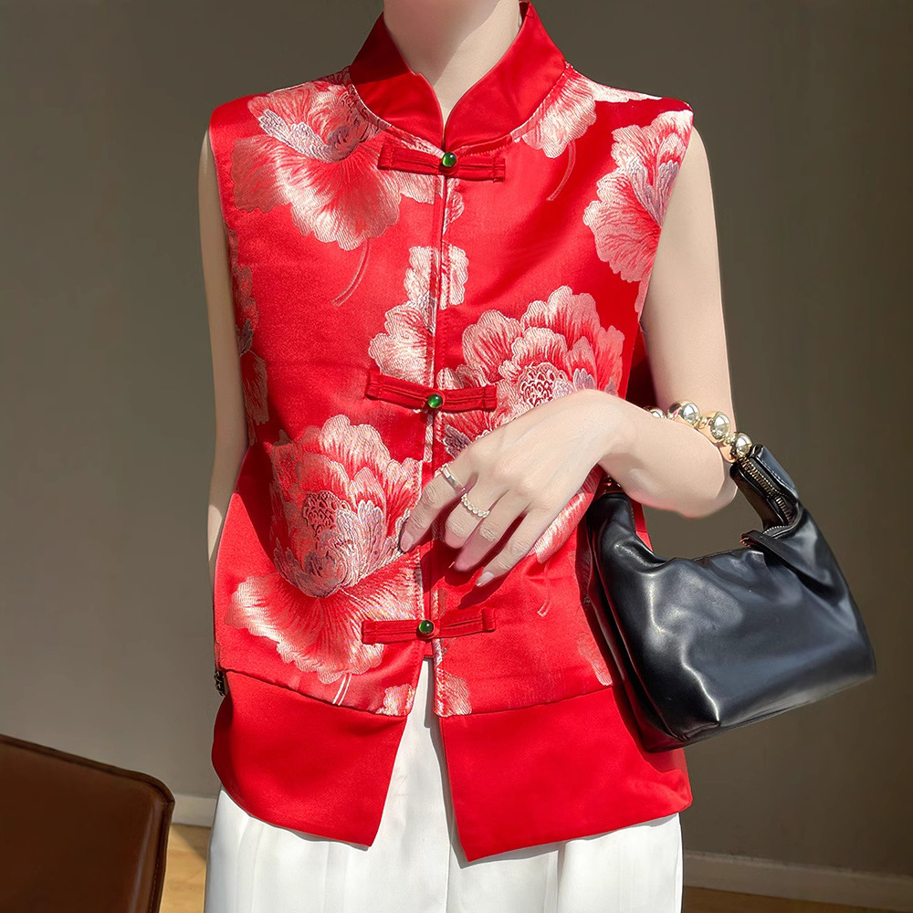Neo Chinese Knot Buttons Jacquard Embroidered Chinese Style Top Blouse for Women product photo - Zhongguo Hanfu