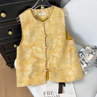 Neo Chinese Knot Button Jacquard Chinese Style Blouse for Women - Style 10 alternate product photo