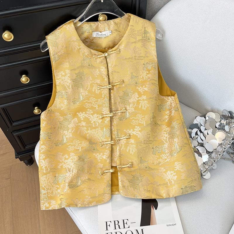 Neo Chinese Knot Buttons Jacquard Chinese Style Top Blouse for Women product photo - Zhongguo Hanfu
