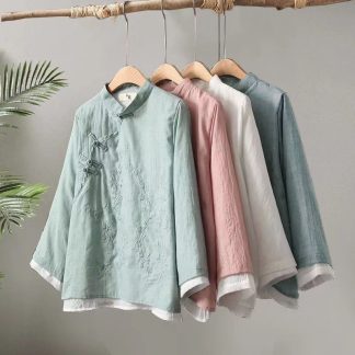 Neo Chinese Knot Button Embroidered Chinese Style Blouse for Women - Style 5 alternate product photo