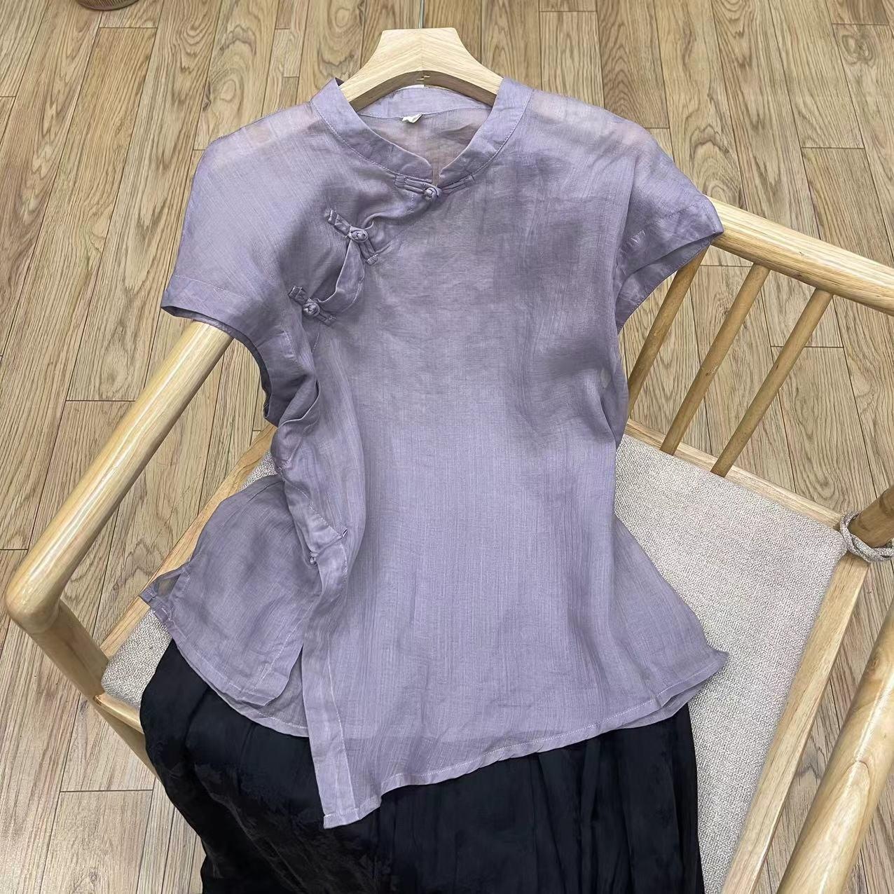 Neo Chinese Knot Buttons Chinese Style Top Blouse for Women product photo - Zhongguo Hanfu