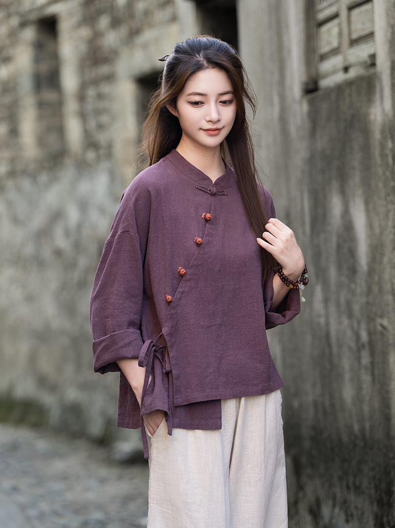 Neo Chinese Knot Buttons Chinese Style Top Blouse for Women product photo - Zhongguo Hanfu