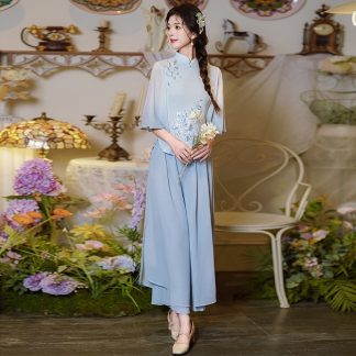 Neo Chinese Knot Button Embroidered Chinese Style Blouse for Women - Style 8 alternate product photo