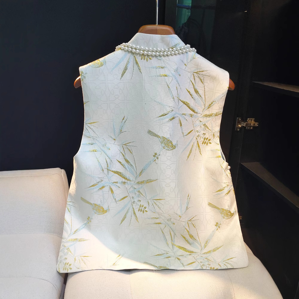Neo Chinese Knot Buttons Jacquard Chinese Style Top Blouse for Women product photo - Zhongguo Hanfu