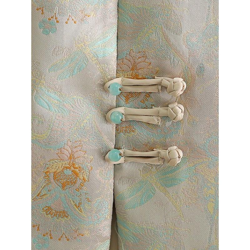 Neo Chinese Knot Buttons Jacquard Chinese Style Top Blouse for Women product photo - Zhongguo Hanfu