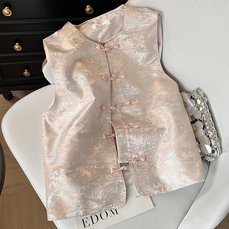 Neo Chinese Knot Buttons Jacquard Chinese Style Top Blouse for Women product photo - Zhongguo Hanfu
