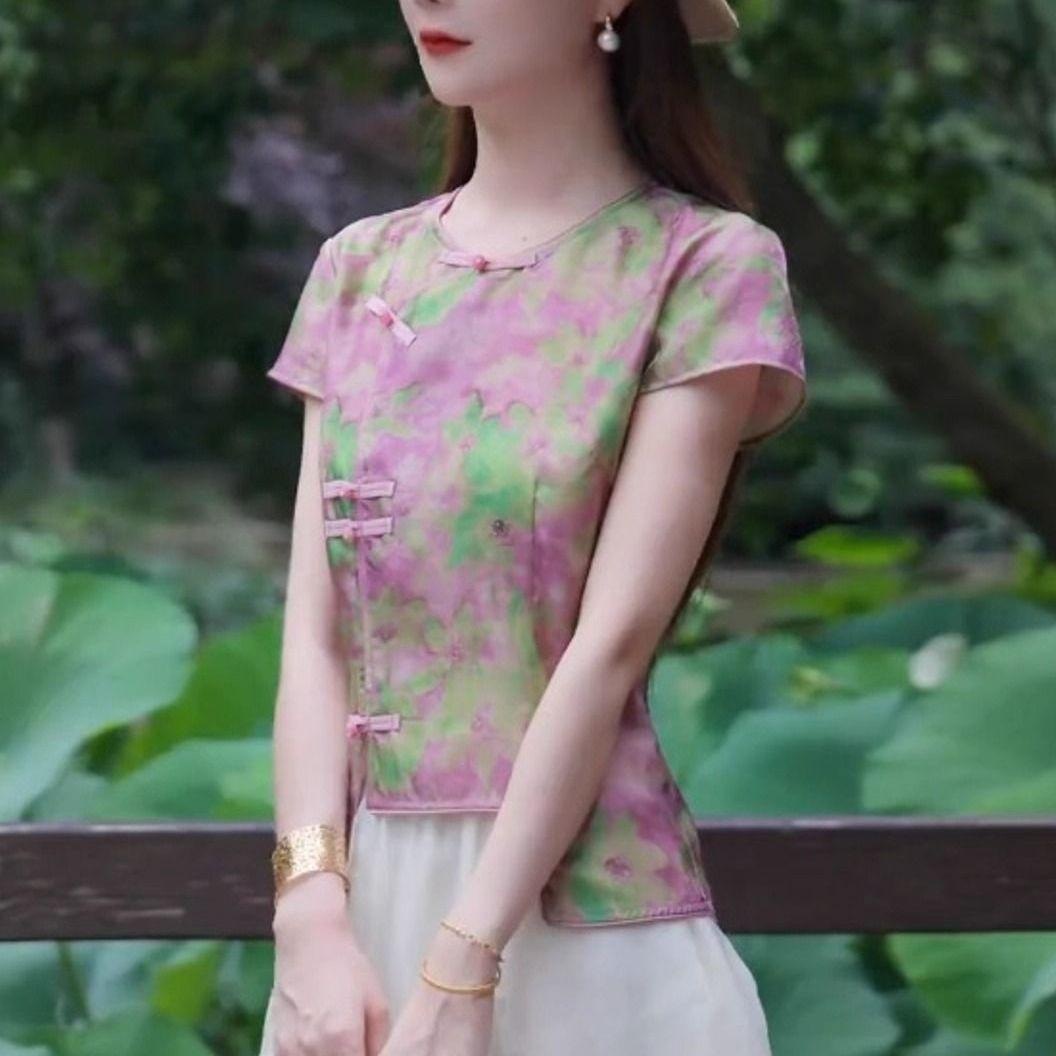 Neo Chinese Knot Buttons Short Sleeve Hanfu Dress Set for Women product photo - Zhongguo Hanfu