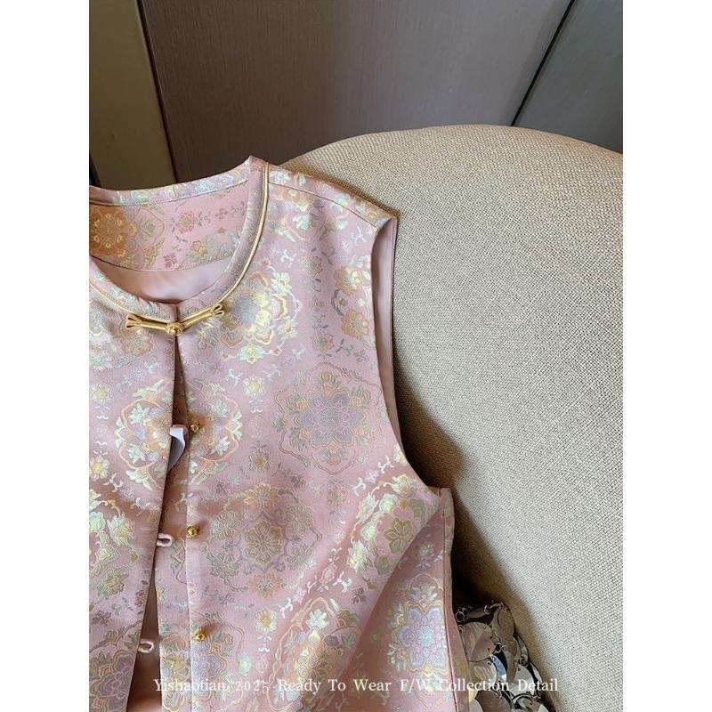 Neo Chinese Knot Buttons Jacquard Chinese Style Top Blouse for Women product photo - Zhongguo Hanfu