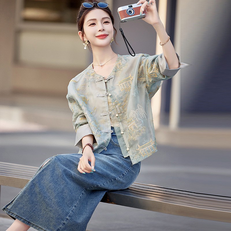 Neo Chinese Embroidered Chinese Style Top Blouse for Women product photo - Zhongguo Hanfu