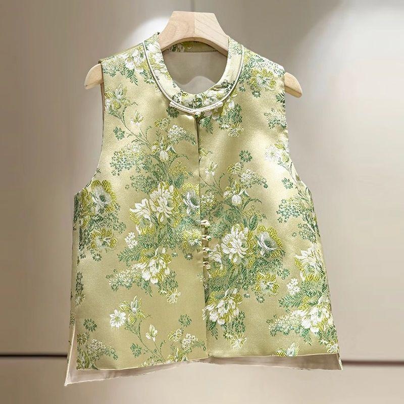 Neo Chinese Knot Buttons Jacquard Chinese Style Top Blouse for Women product photo - Zhongguo Hanfu