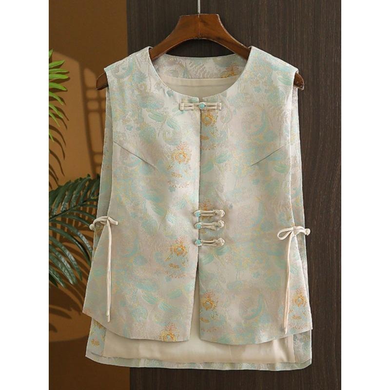 Neo Chinese Knot Buttons Jacquard Chinese Style Top Blouse for Women product photo - Zhongguo Hanfu