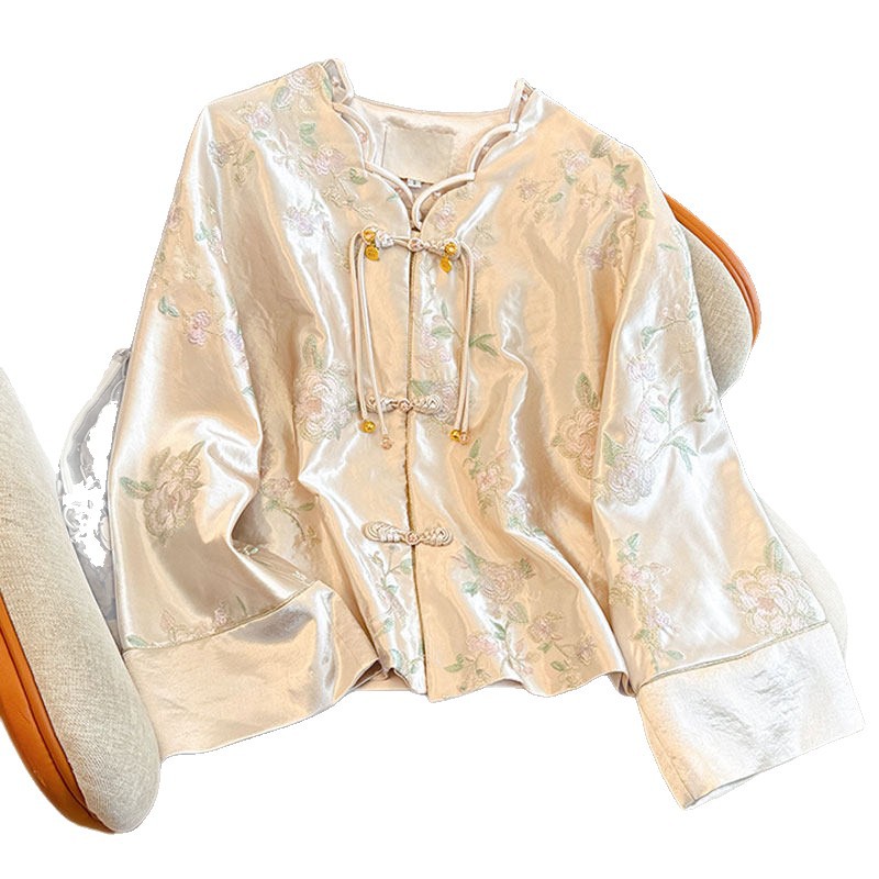 Neo Chinese Knot Buttons Embroidered Chinese Style Top Blouse for Women product photo - Zhongguo Hanfu