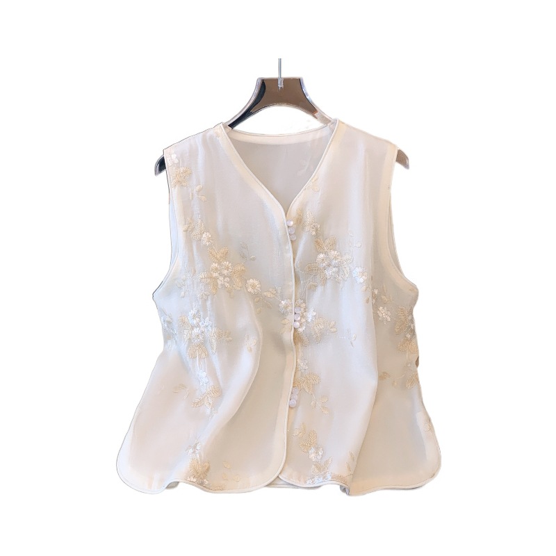Neo Chinese Knot Buttons Embroidered Chinese Style Top Blouse for Women product photo - Zhongguo Hanfu