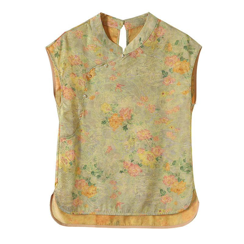 Neo Chinese Knot Buttons Jacquard Chinese Style Top Blouse for Women product photo - Zhongguo Hanfu