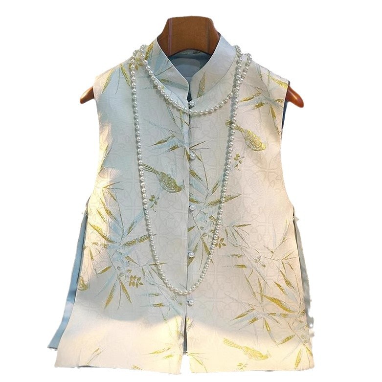 Neo Chinese Knot Buttons Jacquard Chinese Style Top Blouse for Women product photo - Zhongguo Hanfu