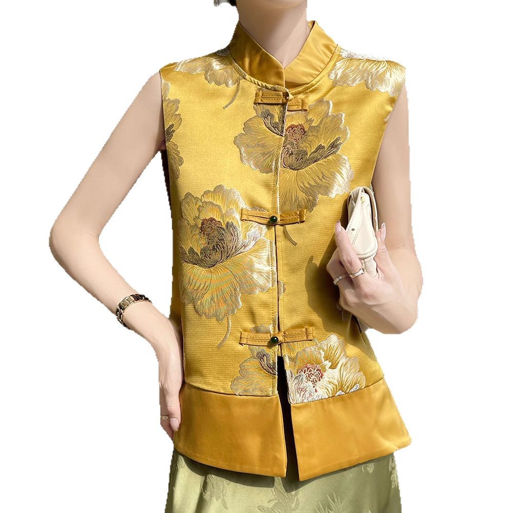 Neo Chinese Knot Buttons Jacquard Embroidered Chinese Style Top Blouse for Women product photo - Zhongguo Hanfu