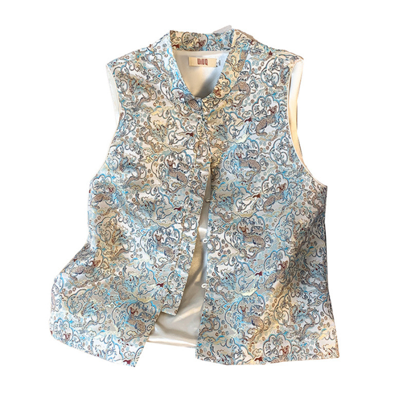 Neo Chinese Knot Buttons Jacquard Chinese Style Top Blouse for Women product photo - Zhongguo Hanfu