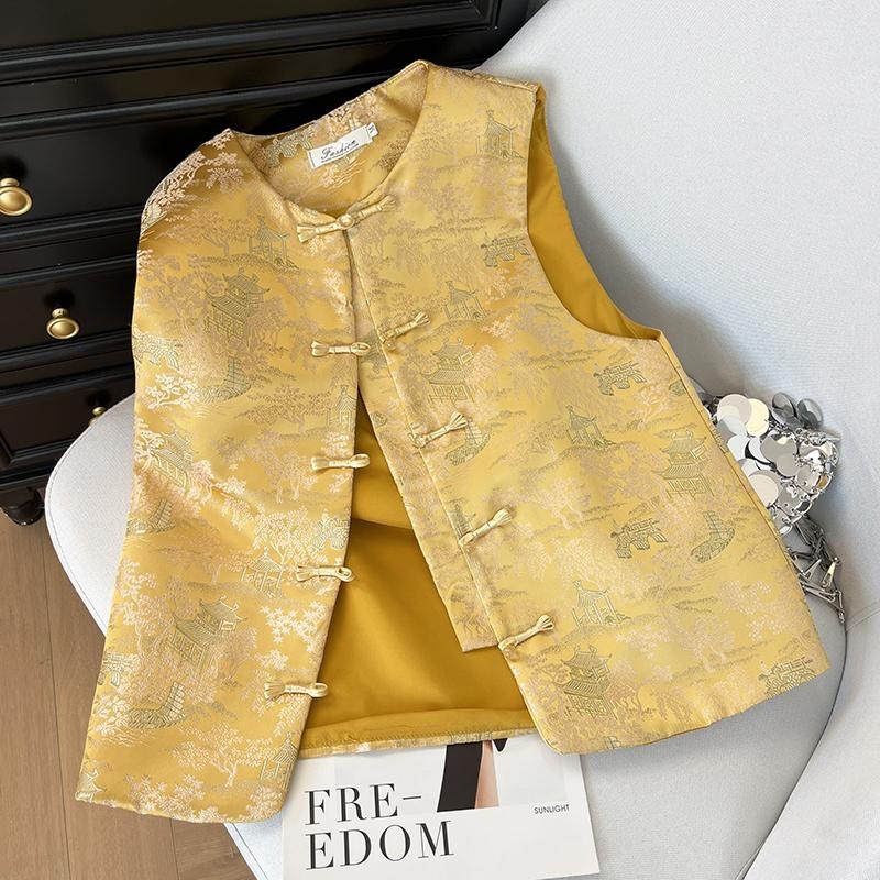 Neo Chinese Knot Buttons Jacquard Chinese Style Top Blouse for Women product photo - Zhongguo Hanfu