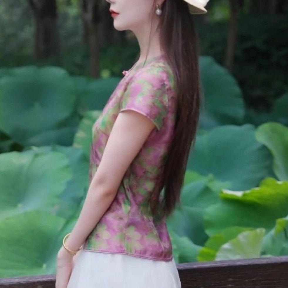 Neo Chinese Knot Buttons Short Sleeve Hanfu Dress Set for Women product photo - Zhongguo Hanfu
