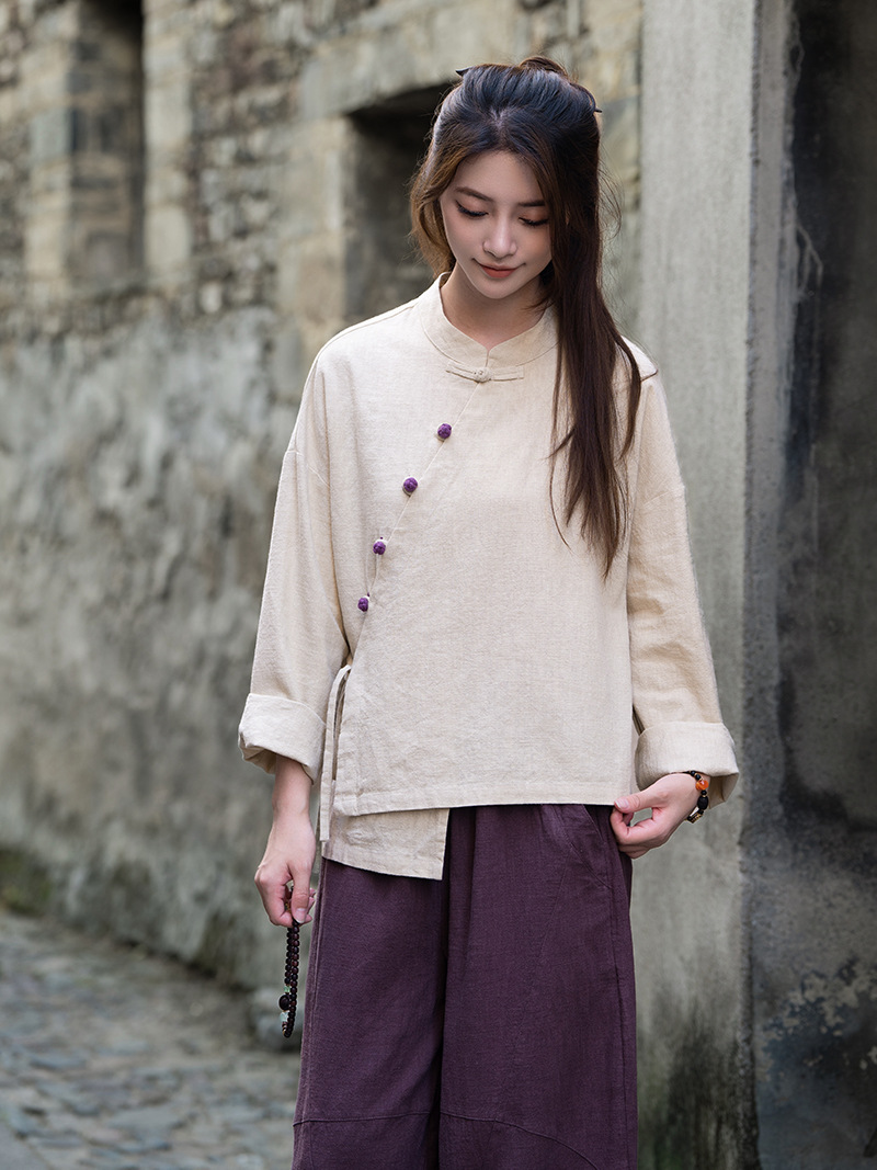 Neo Chinese Knot Buttons Chinese Style Top Blouse for Women product photo - Zhongguo Hanfu